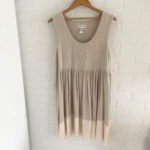Vintage 90s Linen blend dress Babydoll Empire waist Cream Coquette Lagenlook L
